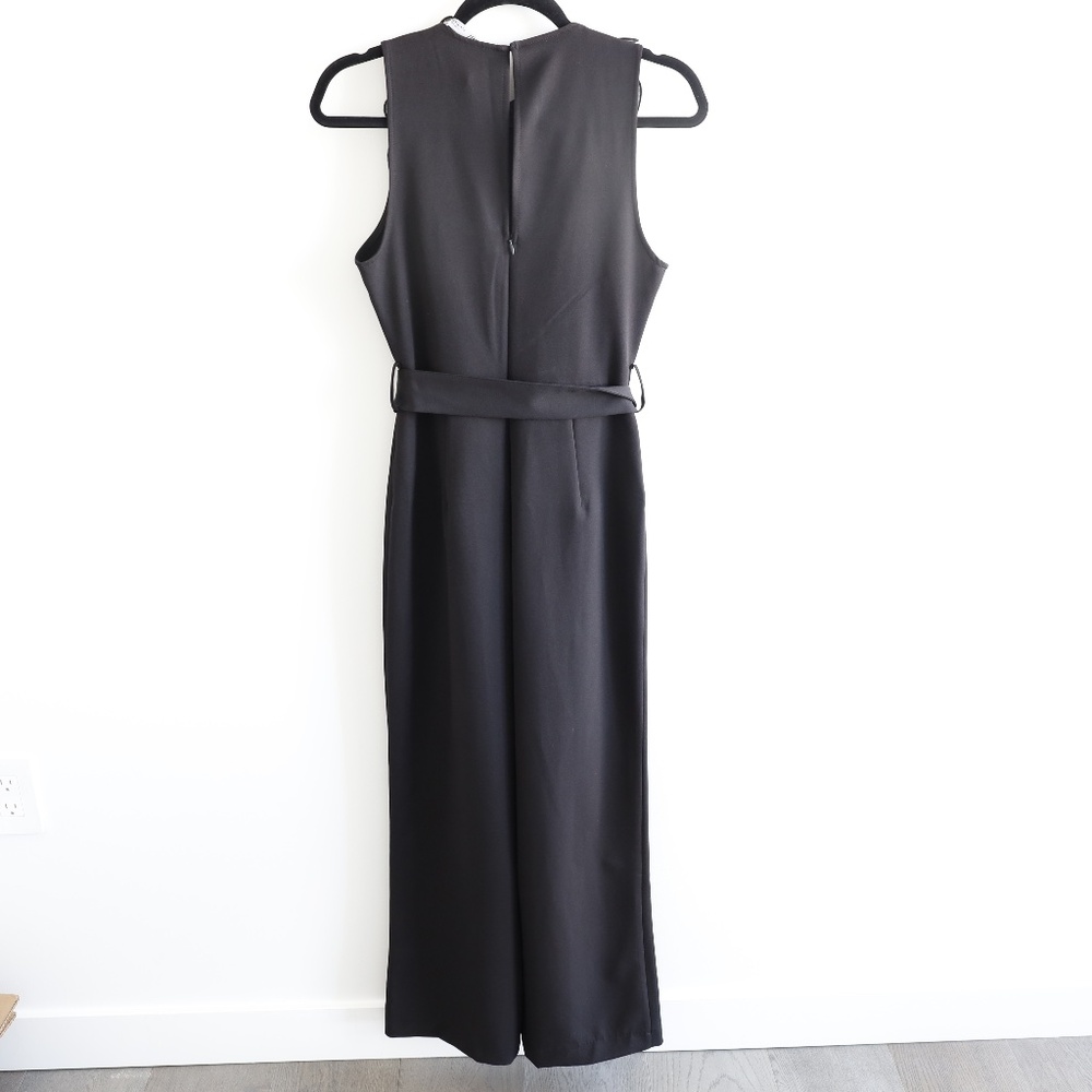 ZARA Black Pleated Ruffle Wide-Leg Belted Jumpsuit - Picture 2 of 8